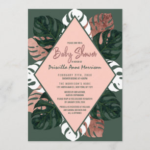 Green White Rose Gold Swiss Cheese Baby Shower Invitation