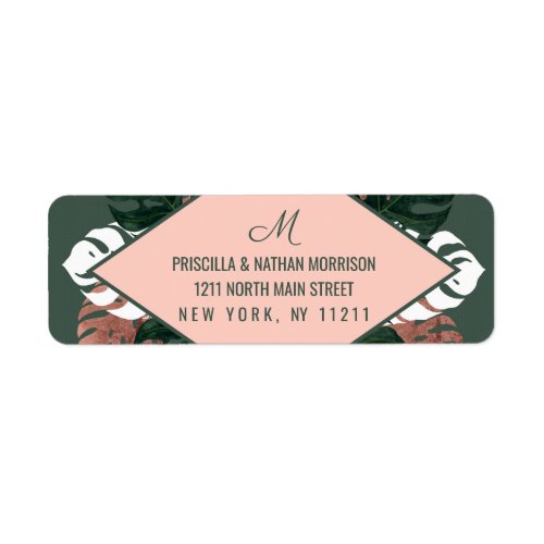 Green White Rose Gold Swiss Cheese Leaves Wedding Label