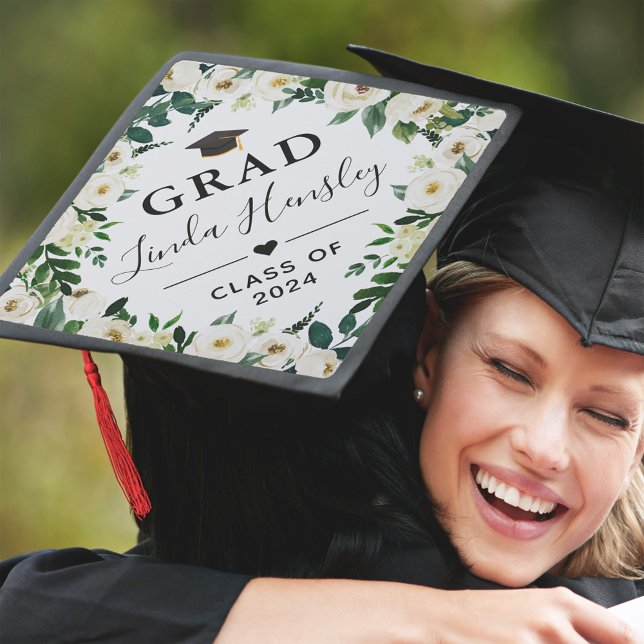 Green White Rose Graduation Cap Topper (Creator Uploaded)