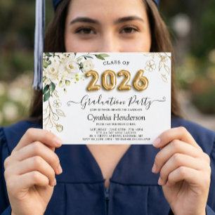 Green White Roses Floral Class of 206 Graduation Invitation