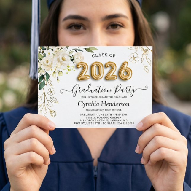 Green White Roses Floral Class of 206 Graduation Invitation (Creator Uploaded)