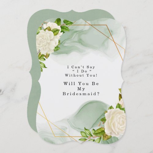 Green White Roses Will You Be My Bridesmaid Invitation