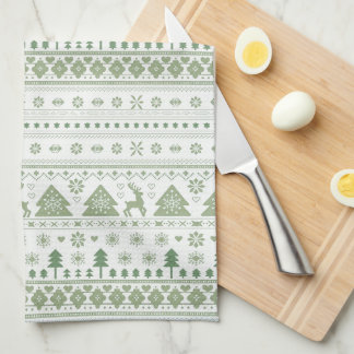 Green & White Scandinavian Nordic Winter Christmas Kitchen Towel
