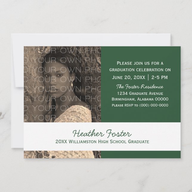 Green/White School Color Blocks Grad Invite (Front)