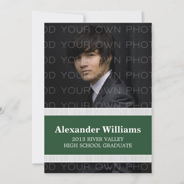 Green/White School Color Stripes Grad Invite (Front)