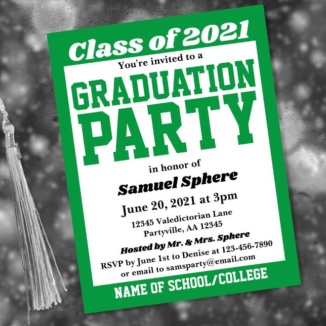 Green White School Colors Graduation Invitation (Creator Uploaded)