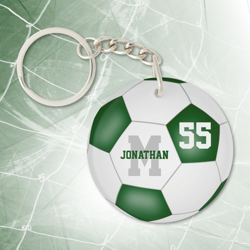 green white school colors soccer bag tag keychain