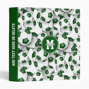 green white school colors soccer balls pattern 3 ring binder
