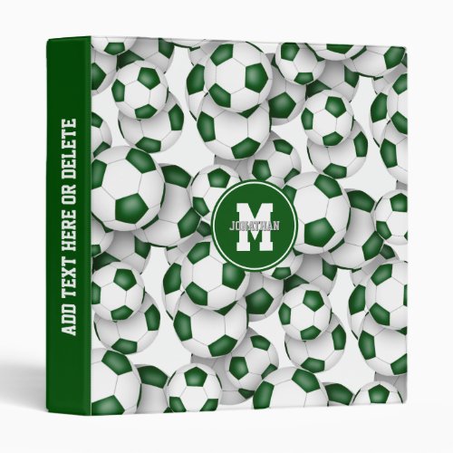 green white school colors soccer balls pattern  3 ring binder