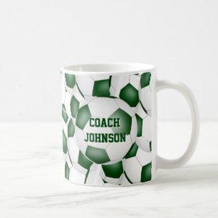 green white school colors soccer coach gift coffee mug