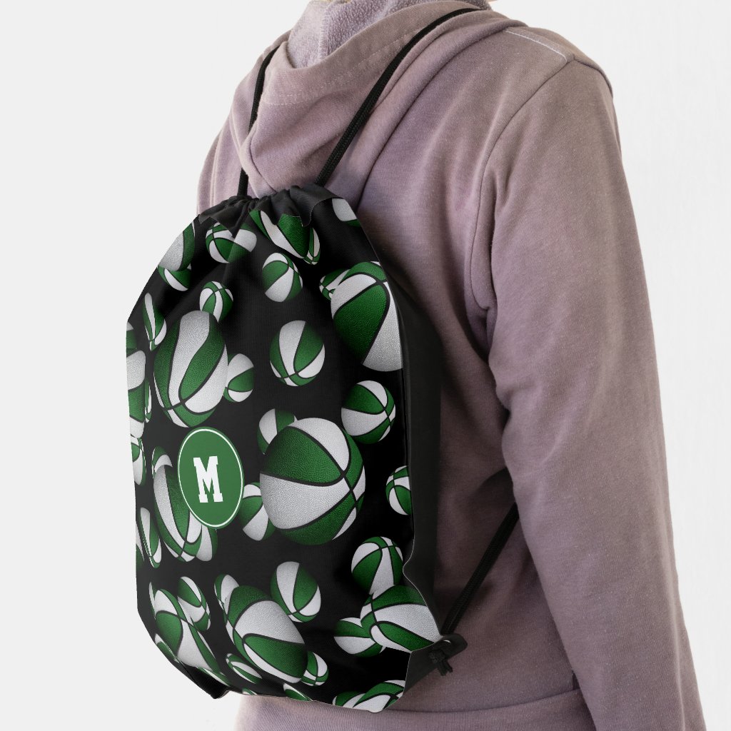 green white school team colors basketball pattern drawstring backpack
