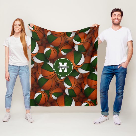 green white school team colors basketball pattern fleece blanket
