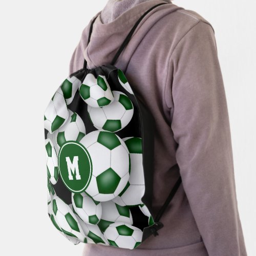 green white school team colors girls boys soccer drawstring bag