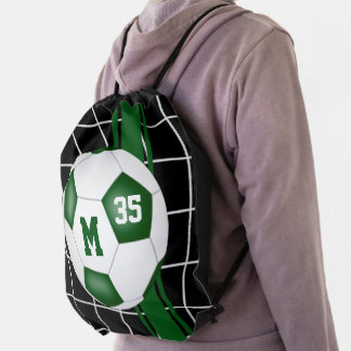 green white school team colors girls boys soccer drawstring bag