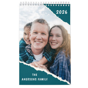 Green & White Scrapbook Custom Family Photo 2026  Calendar