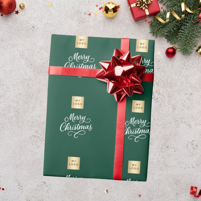 Green white script business Christmas Wrapping Paper (Creator Uploaded)