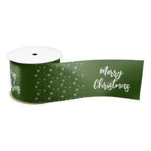 Green White Script Simple Modern Merry Christmas Satin Ribbon