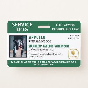 Green White Service Dog Logo & Photo ID Badge