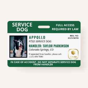 Green White Service Dog Logo & Photo ID Badge