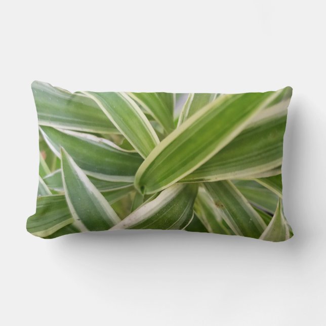 Green & White Shaded Floral Leaf Design  Lumbar Pillow (Front)