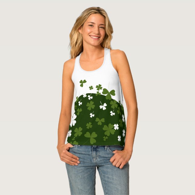 Green & White Shamrock Tank Top (Front Full)