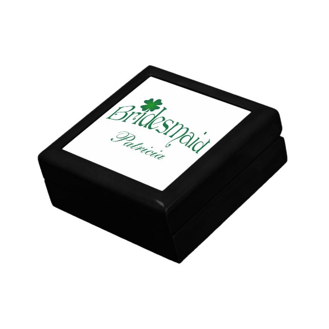 Green, White Shamrocks Bridesmaid Trinket Box (Side)