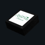 Green, White Shamrocks Flower Girl Trinket Box<br><div class="desc">This personalized emerald green and white Flower Girl jewellery box has a lucky four leaf shamrock on it,  along with a spot to customize with a name,  initials,  or other text. If you have any requests for changes,  or need help customizing this with your text,  please email niteowlstudio@gmail.com.</div>