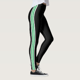 Green White Side Stripe Black Leggings Your Colors