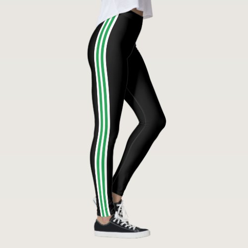 Green White Side Stripe Black Leggings Your Colors
