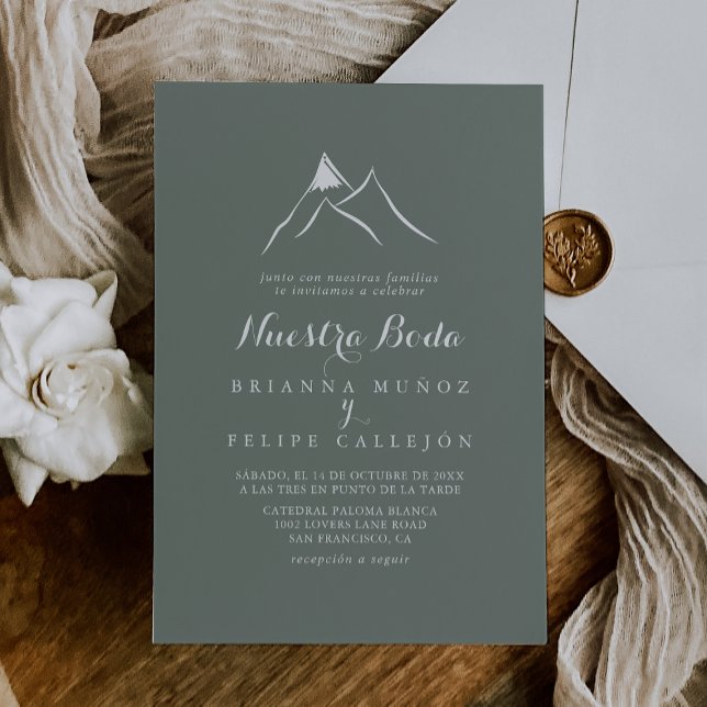 Green White Silhouette Mountain Nuestra Boda  Invitation (Creator Uploaded)