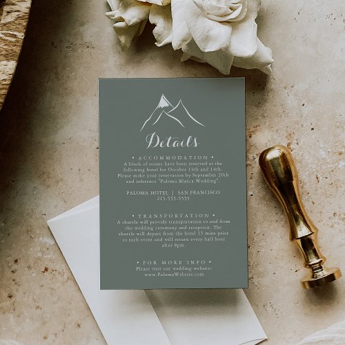 Green White Silhouette Mountain Wedding Details Enclosure Card