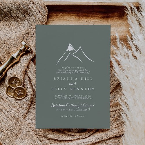 Green White Silhouette Mountain Wedding  Invitation