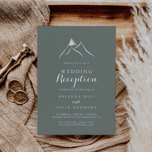 Green White Silhouette Mountain Wedding Reception Invitation