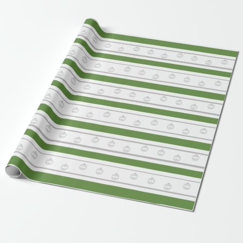 Green white silver stripe with ornaments wrapping paper