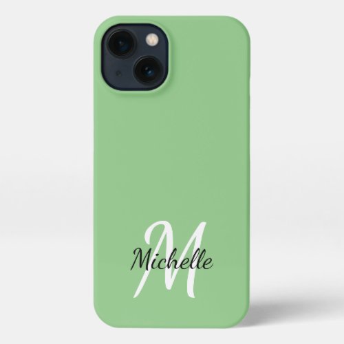 Green  White Simple Monogram Classic Trendy iPhone 13 Case