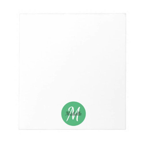 Green  White Simple Monogram Classic Trendy Notep Notepad