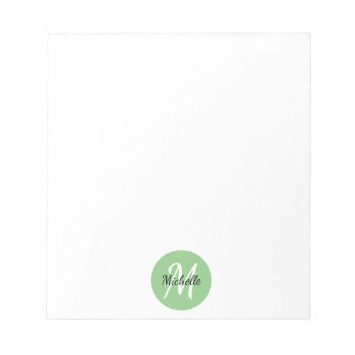 Green  White Simple Monogram Classic Trendy Notepad