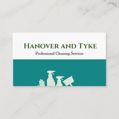 Green White Simple Professional Cleaning  Business Card