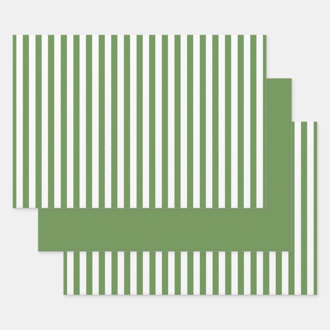 Green/White Simple Stripes Pattern Geometric Wrapping Paper Sheets (Set)