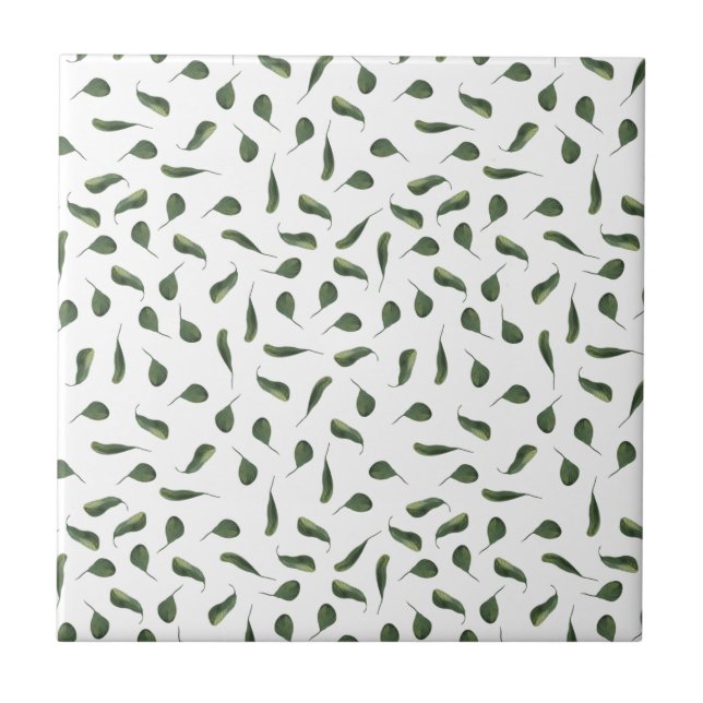 Green white small leaf jungle seamless pattern ceramic tile (Front)