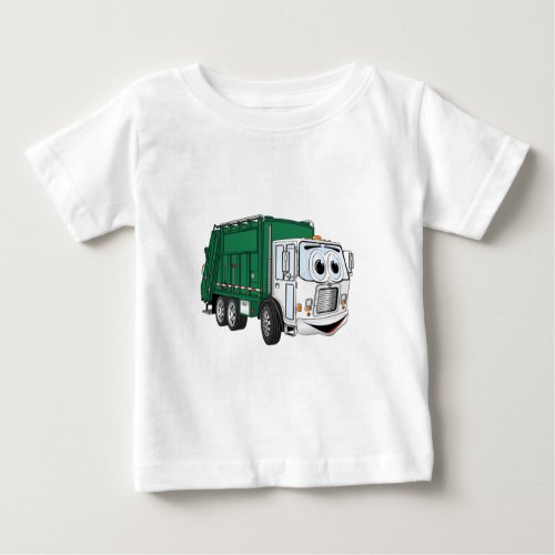 Green White Smiling Garbage Truck Cartoon Baby T_Shirt