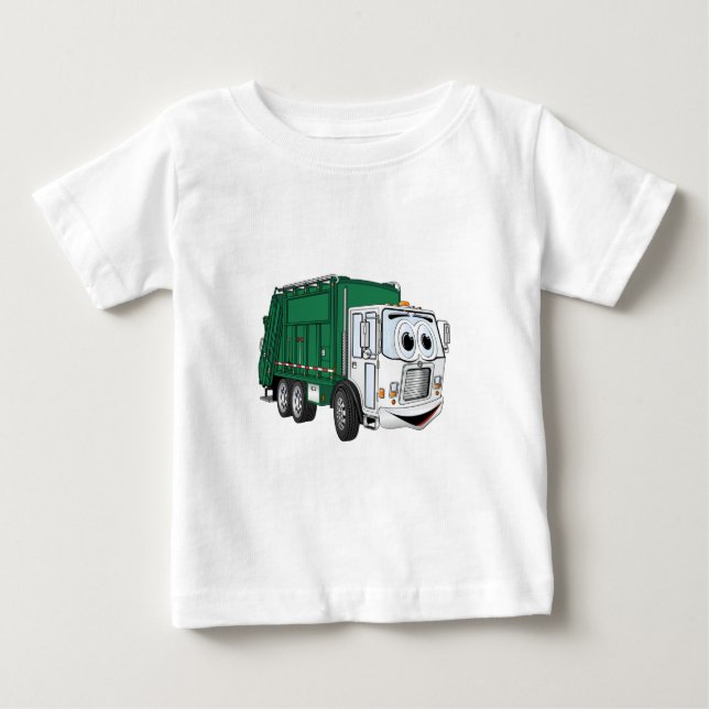Green White Smiling Garbage Truck Cartoon Baby T-Shirt (Front)