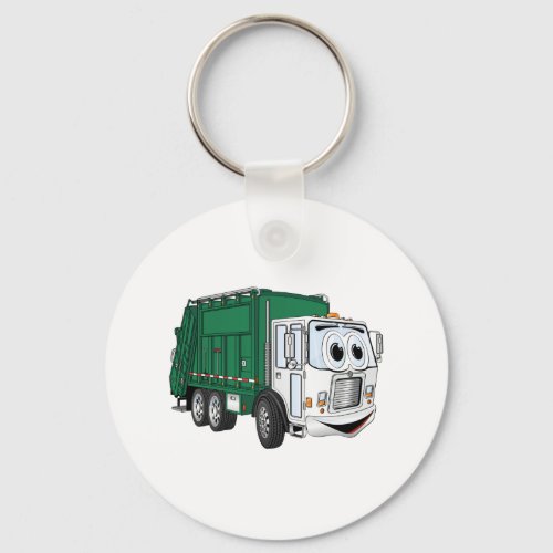 Green White Smiling Garbage Truck Cartoon Keychain