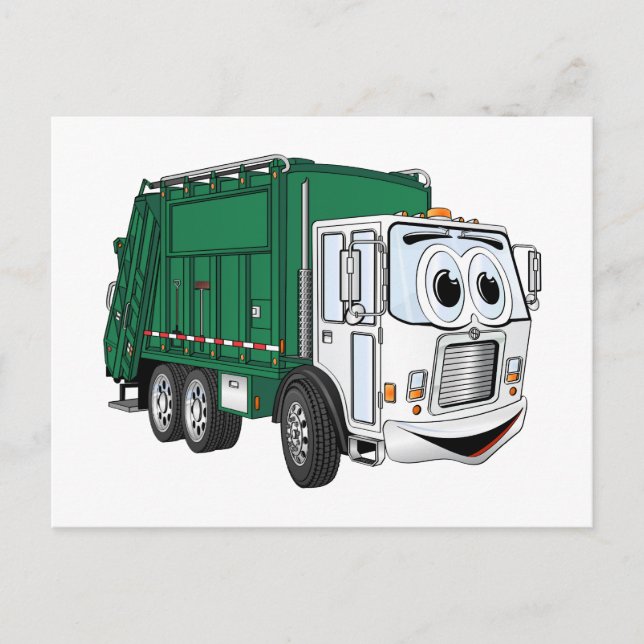 Green White Smiling Garbage Truck Cartoon Postcard (Front)
