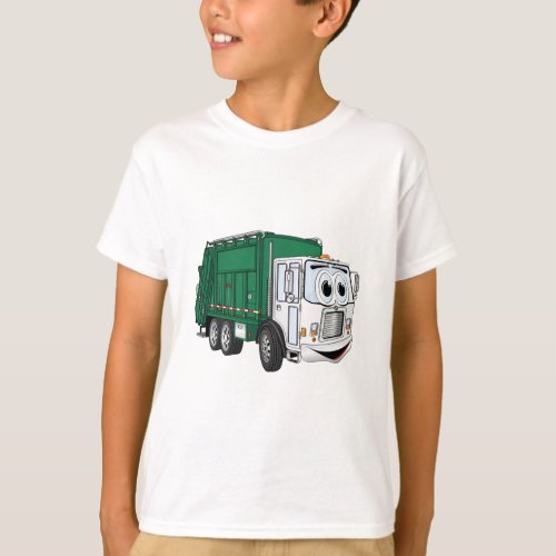 Green White Smiling Garbage Truck Cartoon T_Shirt