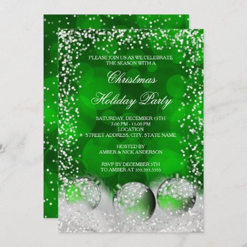 Green White Snow Bauble Christmas Holiday Party Invitation