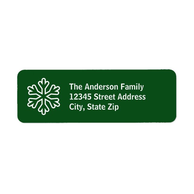 Green & White Snowflake - Return Address Label (Front)