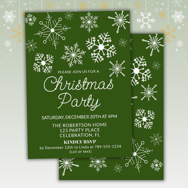Green White Snowflakes Christmas Party Invitation (Creator Uploaded)
