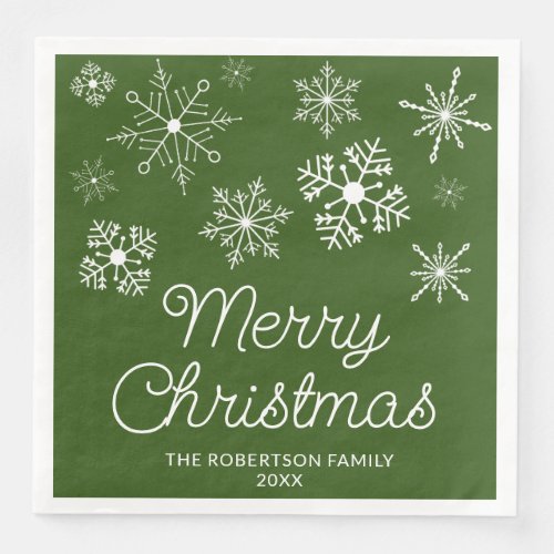 Green White Snowflakes Christmas Party Paper Dinner Napkins