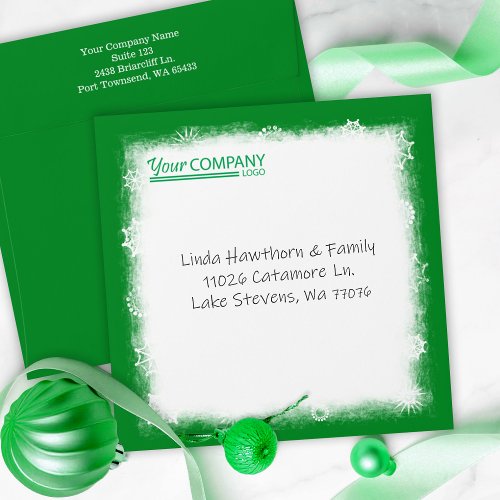 Green White Snowflakes Company Logo Pre_Addressed Envelope